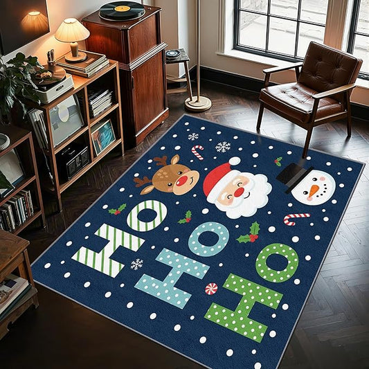Christmas Rug Kids Room - 5x6 Rug, Hohoho Living Room Rugs, Christmas Bedroom Rugs, Santa Snowman Reindeer Carpet, Cartoon Xmas Kids Girls Boys Home Decor & Gifts