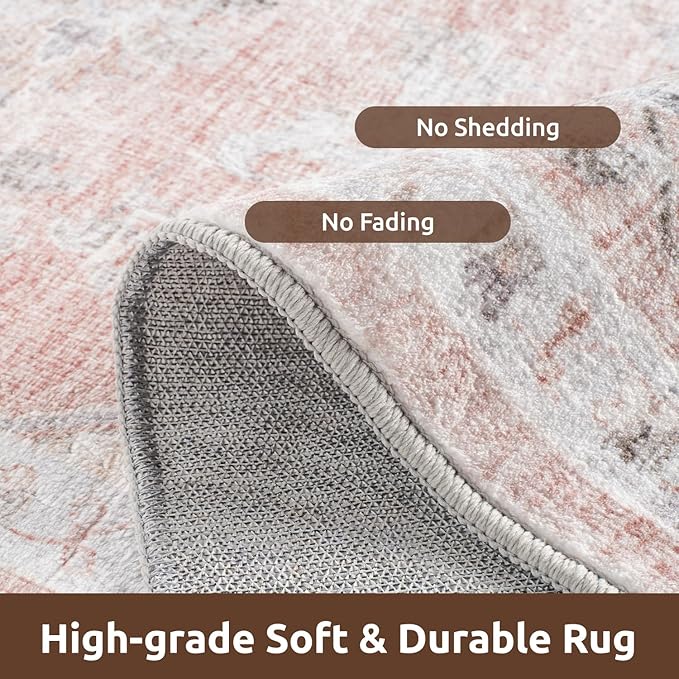 AMOAMI-2X3 Small Rug-Washable Rugs Entryway Mat Indoor-Soft Vintage Non Slip Rugs for Kitchen Laundry Room Bathroom Pink Decorative Accent Rug for in Front of Sink 24 Inch x36 Inch