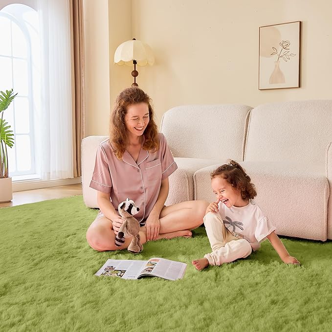 OPPODREAM 3ft Light Green Circle Rug for Bedroom, Ultra-Soft Round Rugs 3-ft for Living Room, Fluffy Carpet for Nursery, Kids, Girl, Boy, Baby, Plush, Fuzzy, Shag, Shaggy, Cute Home Decor