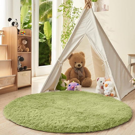 OPPODREAM 3ft Light Green Circle Rug for Bedroom, Ultra-Soft Round Rugs 3-ft for Living Room, Fluffy Carpet for Nursery, Kids, Girl, Boy, Baby, Plush, Fuzzy, Shag, Shaggy, Cute Home Decor