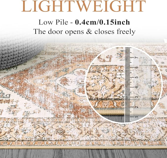 Lahome Boho Round Area Rug - 5Ft Machine Washable Round Bedroom Rugs Non-Slip Throw Large Round Rugs for Living Room, Oriental Distressed Print Circle Rugs for Office Dining Room Kitchen Classroom