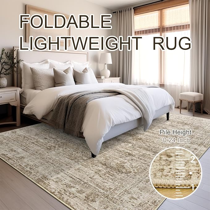 Area Rugs 4x6 for Living Room, Vintage Washable Rugs for Dining Room, Kitchen, Non-Slip Area Rug Brown