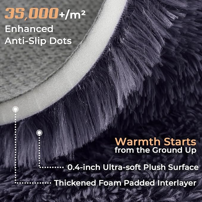 OPPODREAM 4ft Greyish Purple Circle Rug for Bedroom, Ultra-Soft Round Rugs 4-ft for Living Room, Fluffy Carpet for Nursery, Kids, Girl, Boy, Baby, Plush, Fuzzy, Shag, Shaggy, Cute Home Decor