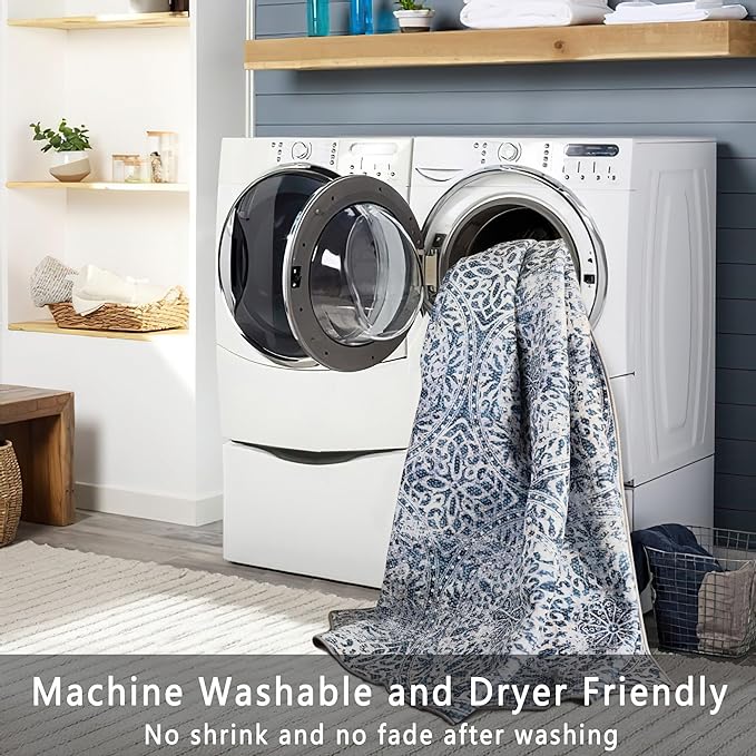 vivorug Round Rug 6ft Vintage-Inspired Round Area Rug Non-Slip Indoor Carpet for Living Room Bedroom Entryway, Stain Resistant Home Decor Circle Rug, Blue Medallion