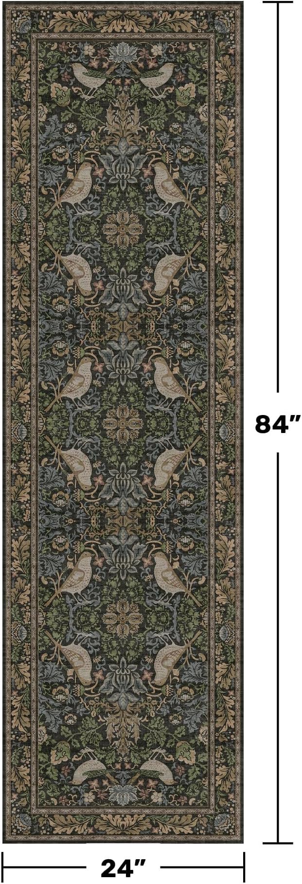 Floral Kitchen Runners - 2x7 Long Runner Rug for Hallway Bathroom Laundry Room Bedroom Beside Bed Entryway, Boho Birds Leaves Patterned Non Slip Low Pile Washable Rugs