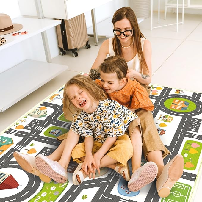 Kids Carpet Car Rug Play Mat, 5'x8'Road Rug Carpet for Kids, City Life Educational Area Rugs with Non-Slip Road Traffic Floor Rug Mats, Great Ideal Gift for Kids Playroom Bedroom Boys