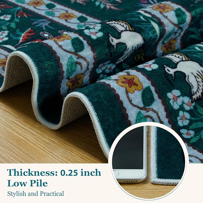 OJIA Living Room Rug 5x7 Area Rug, Soft Washable Rugs for Bedroom Ultra-Thin Non-Slip Floral Animal Print Carpet Stain Resistant Nursery Rug for Kids Playroom Classroom Dining Room, Blue