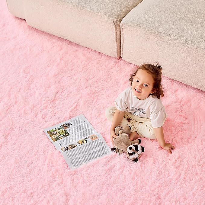 OPPODREAM 5ft Pink Circle Rug for Bedroom, Ultra-Soft Round Rugs 5-ft for Living Room, Fluffy Carpet for Nursery, Kids, Girl, Boy, Baby, Plush, Fuzzy, Shag, Shaggy, Cute Home Decor