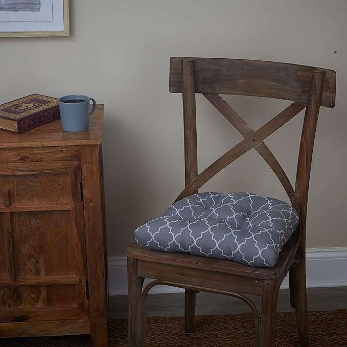 Klear Vu Gripper Overstuffed Universal Non-Slip Dining Chair Cushions for Kitchen Decor or Office Use, U-Shaped Skid-Proof Seat Pad, 15x15 Inches, 4 Count (Pack of 1), Geo Gray