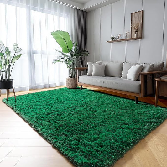 ONASAR Dark Green Area Rugs for Living Room Bedroom, 5x8 Fluffy Shaggy Large Rug, Indoor Washable Ultra Soft Plush Floor Carpets for Kids Boys Girls Teen Dorm Nursery Playroom Home Decor Aesthetic