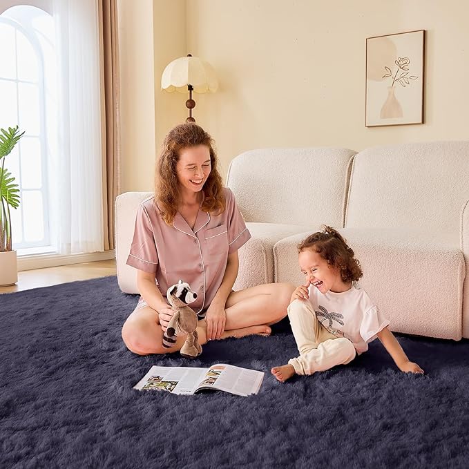 OPPODREAM 4ft Greyish Purple Circle Rug for Bedroom, Ultra-Soft Round Rugs 4-ft for Living Room, Fluffy Carpet for Nursery, Kids, Girl, Boy, Baby, Plush, Fuzzy, Shag, Shaggy, Cute Home Decor