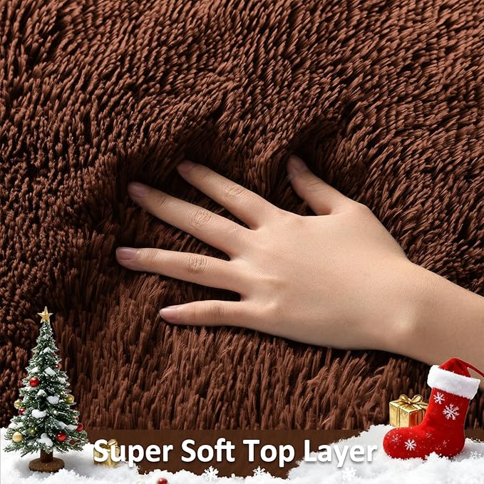 Ophanie Round Rug 4Ft Brown Circle Area Rug, Fluffy Fuzzy Small Bedroom Carpet, Plush Soft Shaggy Floor Living Room Circular Christmas Decor for Kids Boys Girls Home Aesthetic, Nursery, Classroom