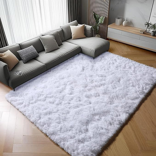 ONASAR White Rugs for Living Room 5x8, Fluffy Shaggy Area Rug for Bedroom, Washable Ultra Soft Plush Large Floor Carpets for Baby Kids Girls Boys Teen Playroom Dorm Nursery Bedside Home Office Decor
