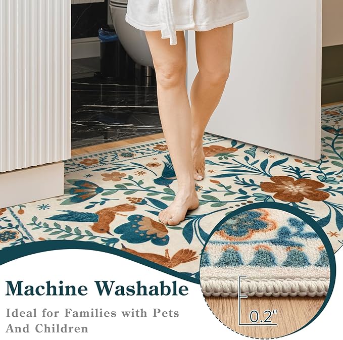 Moynesa Floral Bird Round Rug 6ft Washable Circle Rug Non Slip,Modern Bohemian Area Rugs for Bedroom Reading Coner,Farmhouse Living Dining Room Aesthetic Carpet Retro Home Decor