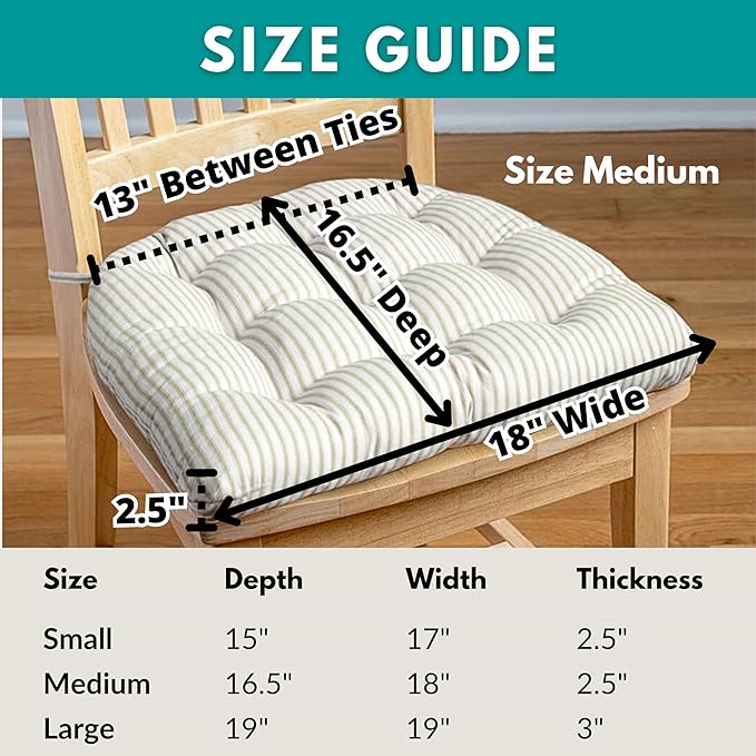 Barnett Home Decor Dining Chair Cushions with Ties, 16.5 x 18 Inches, Pack of 2 – Machine Washable, Made with 100% Cotton and Plush Latex Foam Fill, Made in USA – Madrid Sage Green Gingham Check