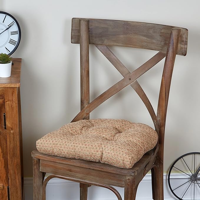 Klear Vu Gripper Overstuffed Universal Non-Slip Dining Chair Cushions for Kitchen Decor or Office Use, U-Shaped Skid-Proof Seat Pad, 15x15 Inches, 4 Count (Pack of 1), Ditzy Dot Natural