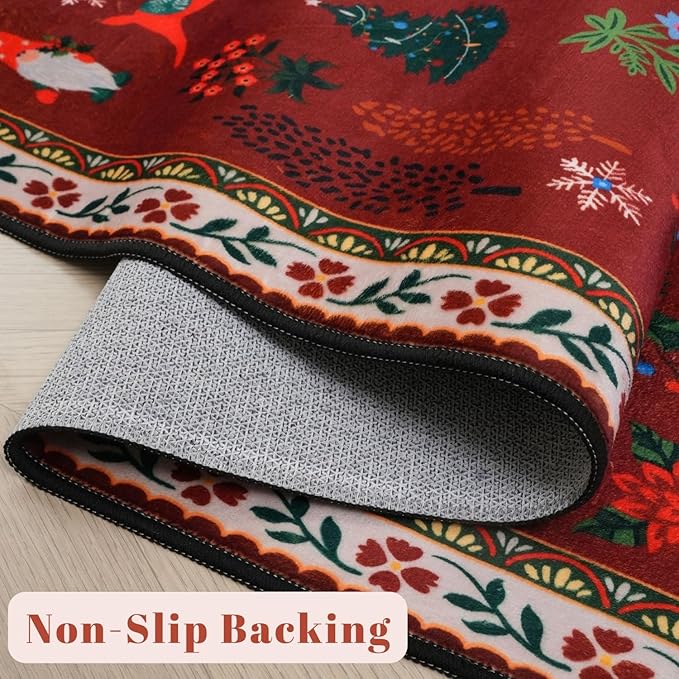 Rugcomf Christmas Round Rug 4ft – Red Santa Claus Area Rug, Machine Washable Non-Slip Low Pile Holiday Carpet for Entryway, Living Room, Bedroom, Dining Room, Kids, Bathroom, Office