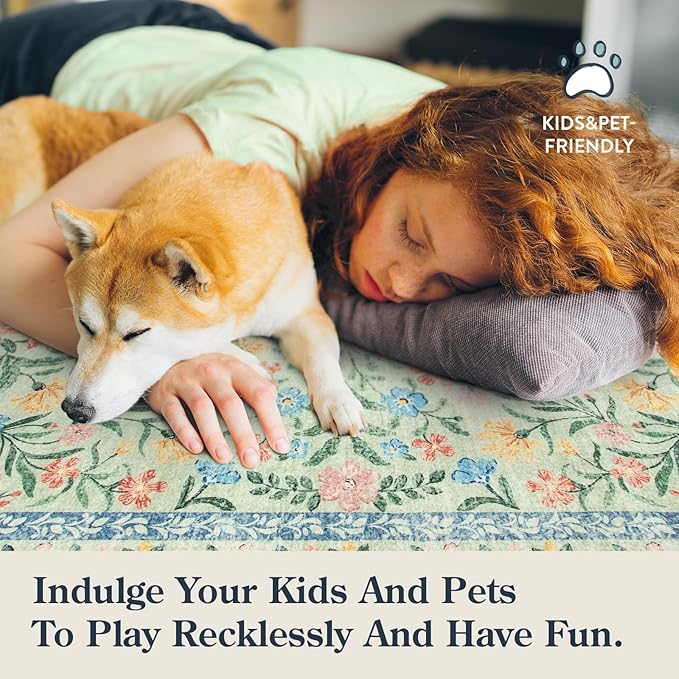 Lahome Green Round Rug for Bedroom 4ft, Sage Washable Small Kids Bathroom Circle Rug, Boho Nursery Circular Carpet Girl, Soft Non-Slip Carpet for Kids Room Sunroom