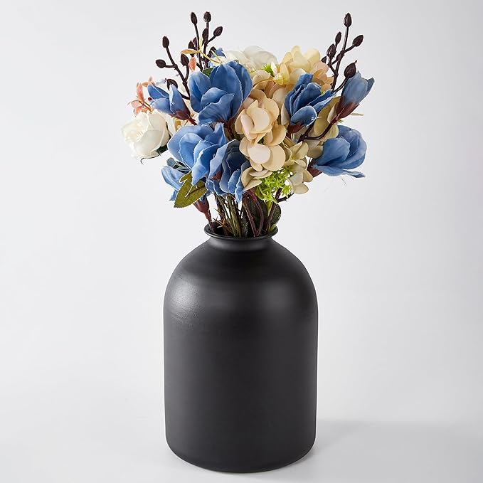 Black Vases for Home Decor Large Black Vase for Table Centerpieces Living Room, Matte Black Metal Vase Wabi Sabi Decor