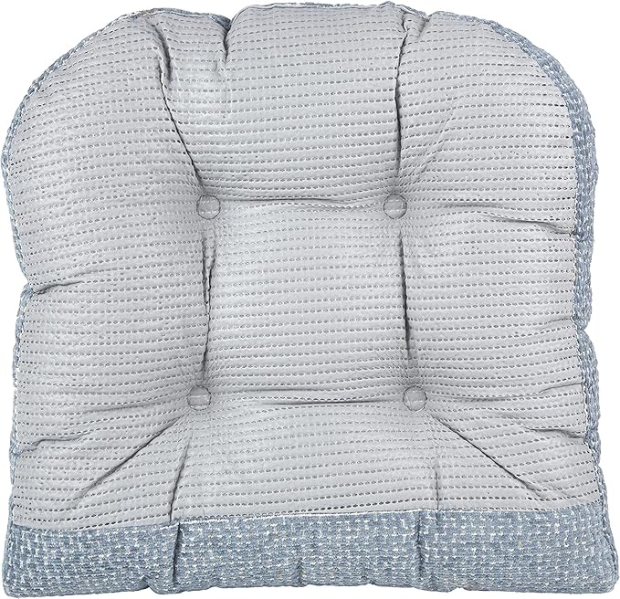 Klear Vu Gripper Overstuffed Universal Non-Slip Dining Chair Cushions for Kitchen Decor or Office Use, U-Shaped Skid-Proof Seat Pad, 15x15 Inches, 2 Count (Pack of 1), Waffle Delft Blue