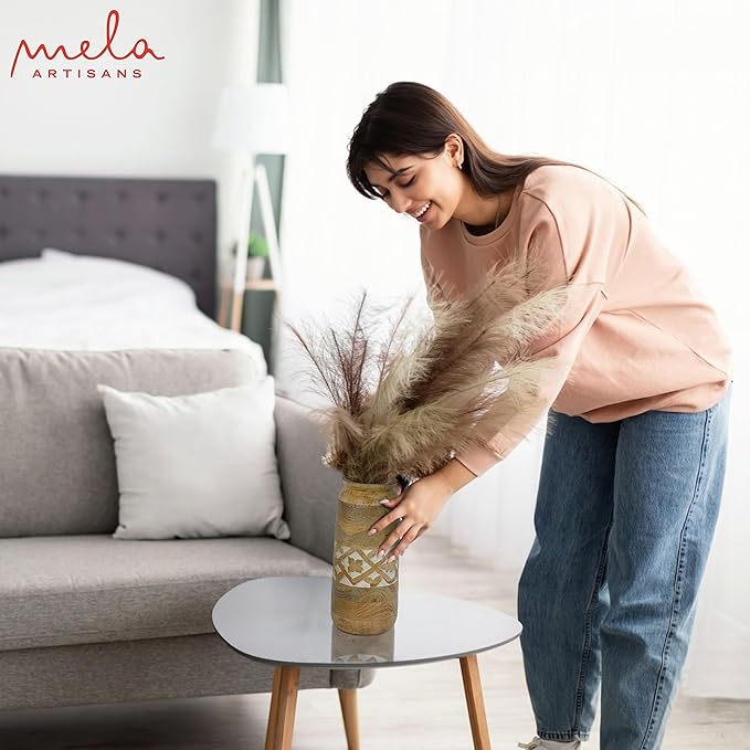 Mela Artisans 12” Mango Wood Vase | Wooden Decorative Flower Vase | Rustic Farmhouse | Medium Burnt | Centerpiece for Living Room | Dining Table | Home Decor