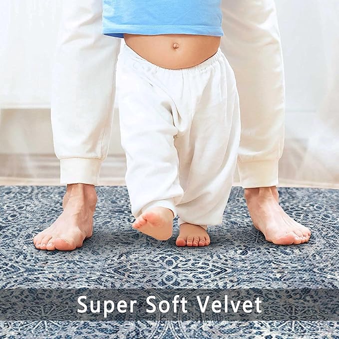 vivorug Round Rug 5ft Vintage-Inspired Round Area Rug Non-Slip Indoor Carpet for Living Room Bedroom Entryway, Stain Resistant Home Decor Circle Rug, Blue Medallion