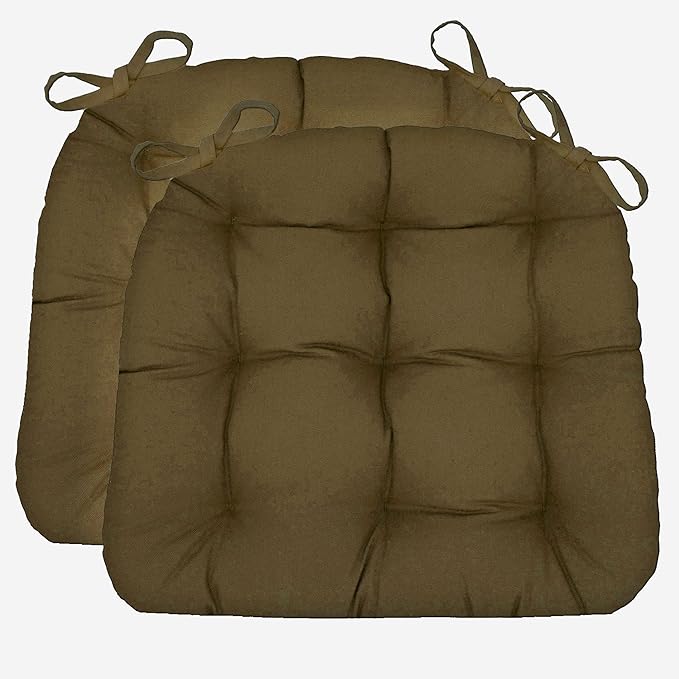 Barnett Home Decor Dining Chair Cushions with Ties – Size Small 15 x 17 - Latex Foam Fill, 100% Cotton, Machine Washable Chair Pads for Kitchen Chairs, Made in USA (Cotton Duck Brown/Pack of 2)