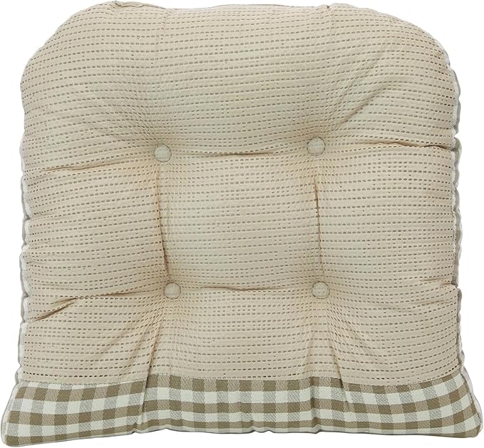 Klear Vu Gripper Overstuffed Universal Non-Slip Dining Chair Cushions for Kitchen Decor or Office Use, U-Shaped Skid-Proof Seat Pad, 15x15 Inches, 2 Count (Pack of 1), Gingham Natural