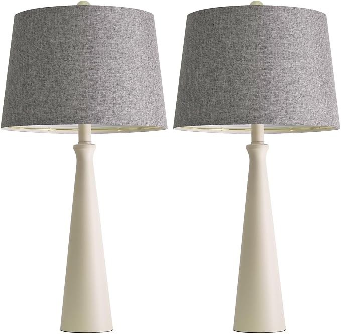 Oneach 25.75" White Table Lamp Set of 2, Modern Vintage Bedside Table Lamps with USB Ports, Traditional Nightstand Desk Lamps Set for Living Room Bedroom