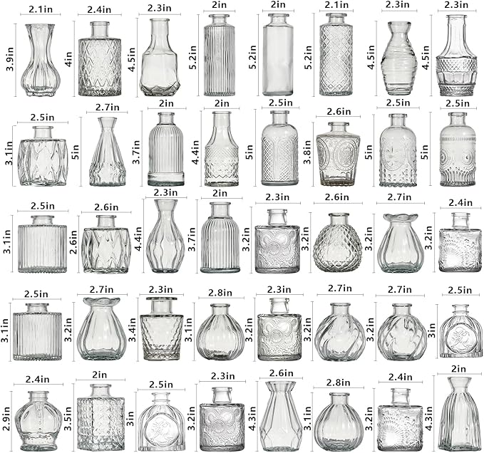 Glass Bud Vase Set of 76 Pcs Small Minimalist Vases for Flowers, Vintage Rustic Home Decor for Table Centerpiece Wedding Party, Modern Clear Aromatherapy Bottle for Living Room Bedroom