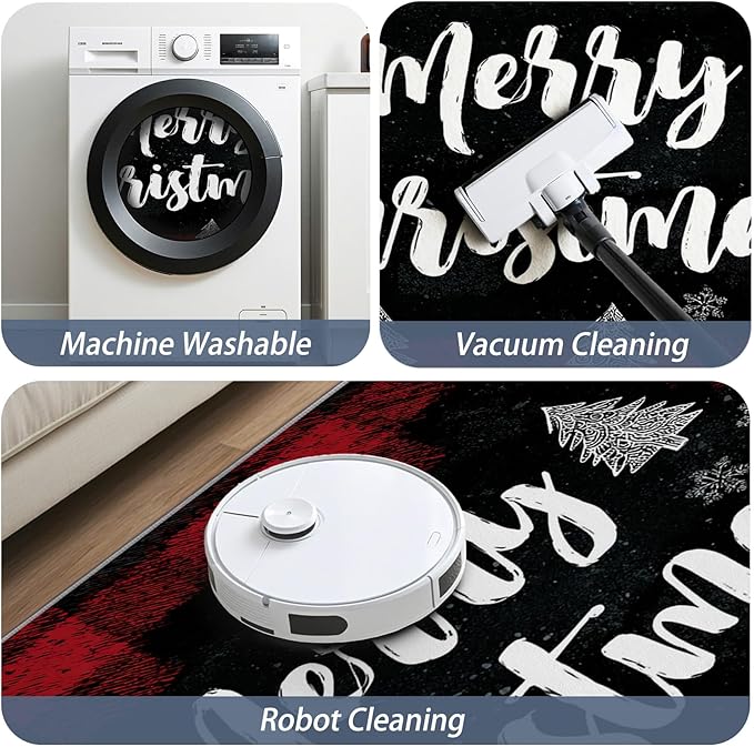 Christmas Area Rug, 5x7 Rug for Bedroom, Xmas Tree Snowflake Holiday Washable Rugs for Living Room, Non Slip Soft Low Pile Stain Resistant Carpet, Merry Christmas Room Decor