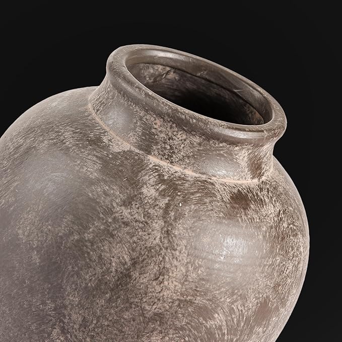 Ceramic Flower Vase, 6.7 Inch Rustic Farmhouse Decorative Vase Pottery Pampas Grass Vases for Home Decor Table Living Room Entryway Mantel Bookshelf Bedroom Bathroom Kitchen - Brown