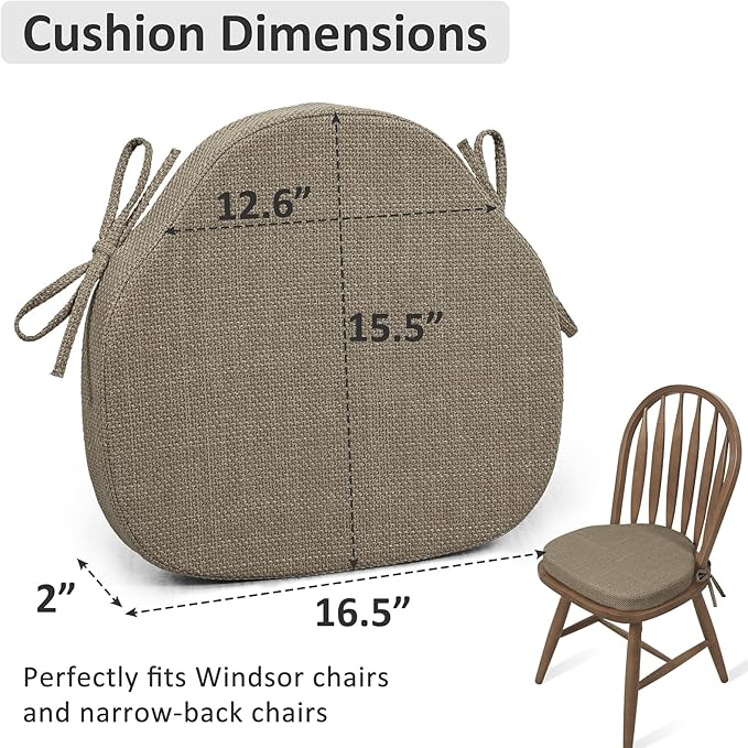 Shinnwa Dining Chair Cushions Set of 4, High-Resilience Foam Windsor Seat Pads, Kitchen Chair Cushions with Ties & Textured Cover, 4 Pack, 16.5 x 15.5 x 2, Light Brown
