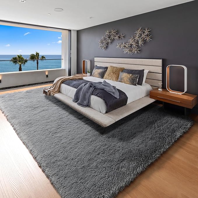 ONASAR Grey 8x10 Area Rugs for Living Room Bedroom, Gray Large Fluffy Shag Rug, Washable Ultra Soft Plush Thick Shaggy Big Floor Carpet for Kids Boy and Girls Teen Dorm Nursery Indoor Home Decor