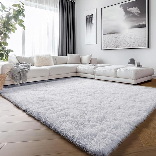 ONASAR White 6x9 Area Rugs for Living Room Bedroom, Washable Large Fluffy Bedside Throw Rug, Soft Plush Shaggy Fuzzy Floor Carpet for Nursery Kids Girls Boys Teen Dorm Home Office Decor Aesthetic