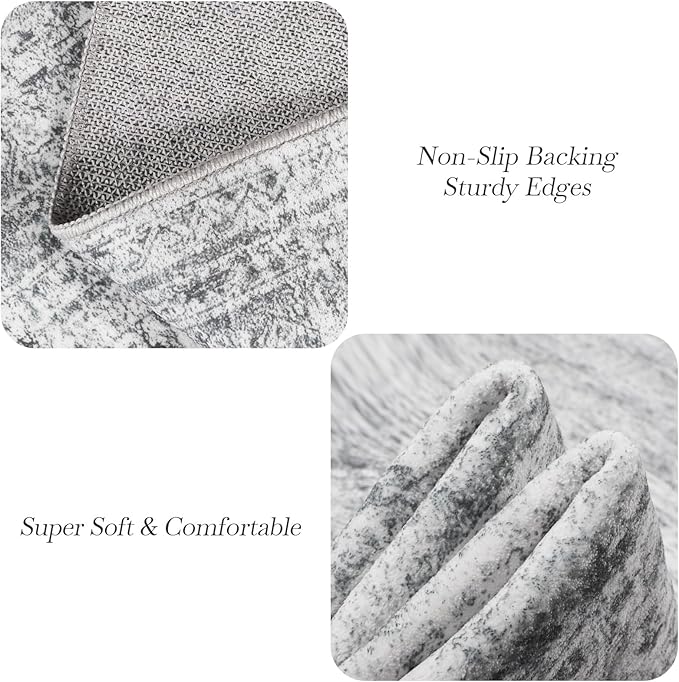 Area Rugs 4x6 for Living Room, Vintage Washable Rugs for Dining Room, Kitchen, Non-Slip Area Rug Grey