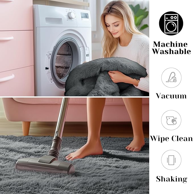 ONASAR Grey 8x10 Area Rugs for Living Room Bedroom, Gray Large Fluffy Shag Rug, Washable Ultra Soft Plush Thick Shaggy Big Floor Carpet for Kids Boy and Girls Teen Dorm Nursery Indoor Home Decor