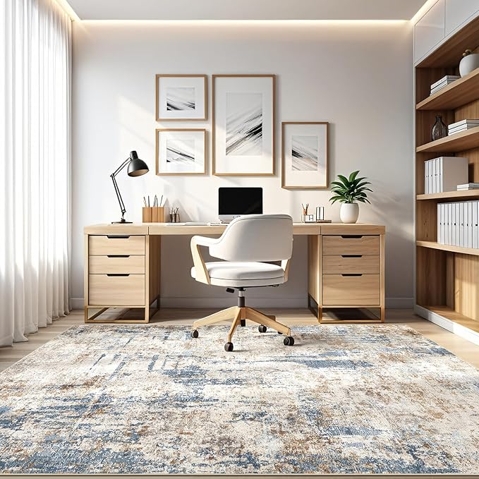 6x8Ft Area Rug Washable Rugs: Living Room Large Abstract Modern Soft Stain Resistant Indoor Floor Non-Slip Accent Carpet for Bedroom Nursery Playroom Office Dining Room Dorm Home House- Tan