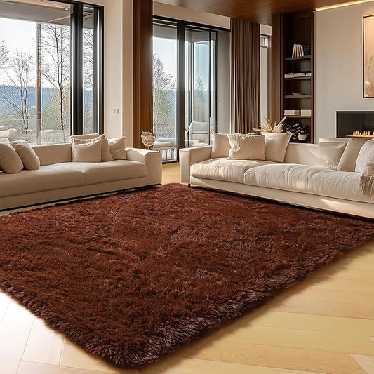 ONASAR Brown Rugs for Living Room Bedroom, 5x8 Washable Fluffy Bedside Area Rug, Soft Plush Shaggy Indoor Floor Carpet for Nursery Kids Girls Boys Teen Dorm Home Office Decor Aesthetic