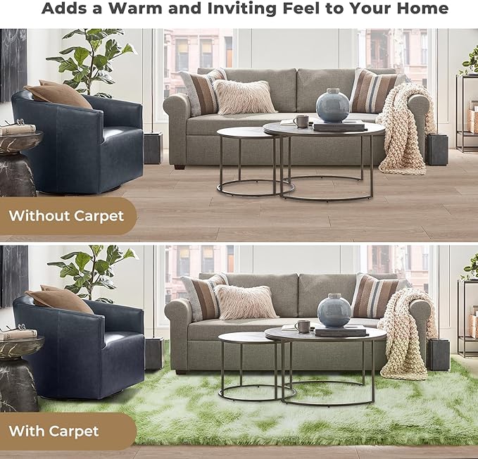 OPPODREAM Round Rugs 6ft for Play Room, Ultra Soft Circle Rug for Bedroom, 6 ft Fluffy Kids Carpet with 0.4" Thick Non-Slip Backing, Long Pile Shag Carpet, Fuzzy, Shaggy, Tie-dye Light Green & Green