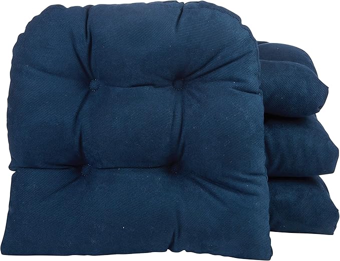 Klear Vu Gripper Overstuffed Universal Non-Slip Dining Chair Cushions for Kitchen Decor or Office Use, U-Shaped Skid-Proof Seat Pad, 15x15 Inches, 4 Count (Pack of 1), Linear Indigo Blue