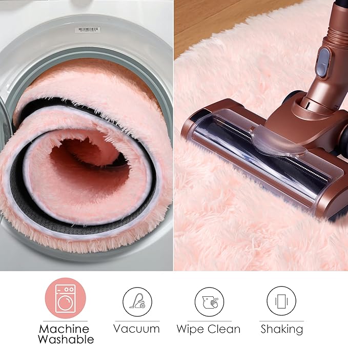 ONASAR Light Pink Round Area Rugs 4ft for Bedroom Living Room, Washable Fluffy Circle Rug for Kids Girls Boys Teen, Soft Plush Shaggy Carpet for Nursery Dorm Classroom Playroom Home Decor Aesthetic