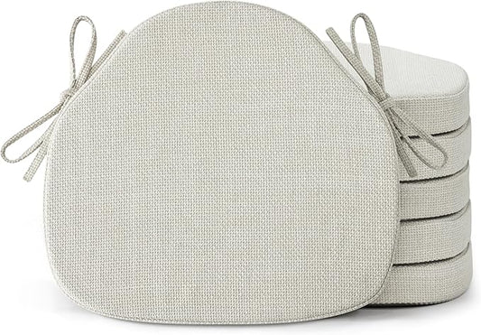 Shinnwa Dining Chair Cushions Set of 6, High-Resilience Foam Windsor Seat Pads, Kitchen Chair Cushions with Ties & Textured Cover, 6 Pack, 16.5 x 15.5 x 2, Off White