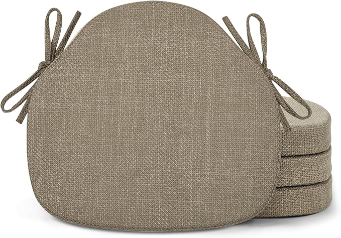 Shinnwa Dining Chair Cushions Set of 4, High-Resilience Foam Windsor Seat Pads, Kitchen Chair Cushions with Ties & Textured Cover, 4 Pack, 16.5 x 15.5 x 2, Light Brown
