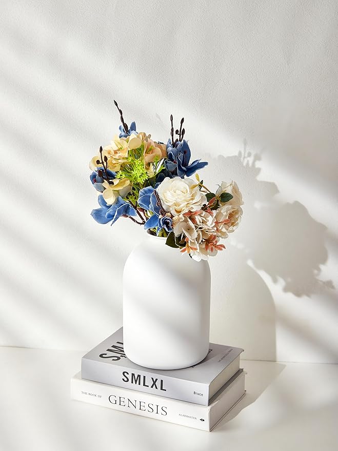 White Vases for Home Decor Large White Metal Flower Vases for Table Centerpieces Living Room, Wabi Sabi Decor Modern Minimalist Table Decor