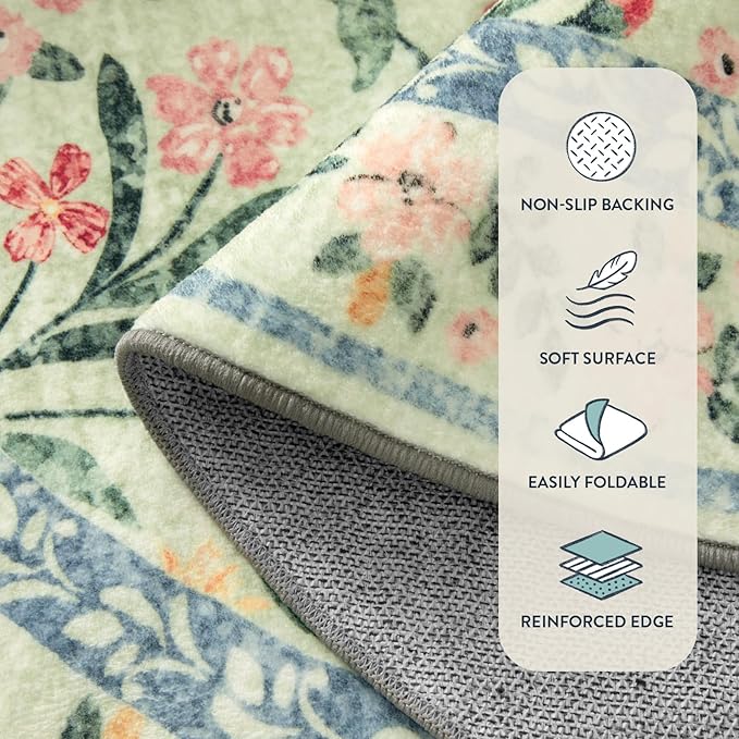 Lahome Green Round Rug for Bedroom 4ft, Sage Washable Small Kids Bathroom Circle Rug, Boho Nursery Circular Carpet Girl, Soft Non-Slip Carpet for Kids Room Sunroom