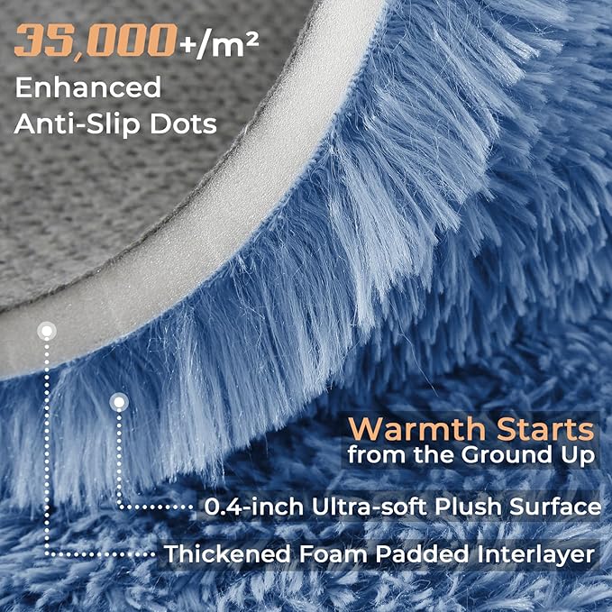 OPPODREAM 4ft Blue Circle Rug for Bedroom, Ultra-Soft Round Rugs 4-ft for Living Room, Fluffy Carpet for Nursery, Kids, Girl, Boy, Baby, Plush, Fuzzy, Shag, Shaggy, Cute Home Decor