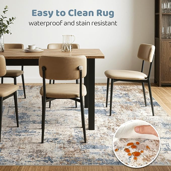 6x8Ft Area Rug Washable Rugs: Living Room Large Abstract Modern Soft Stain Resistant Indoor Floor Non-Slip Accent Carpet for Bedroom Nursery Playroom Office Dining Room Dorm Home House- Tan