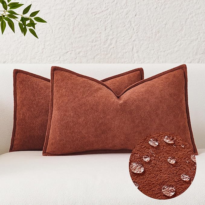 Kevin Textile Fall Waterproof Decorative Pillow Covers Burnt Brick 12x20 Inch Pack of 2 Soft Boucle Textured Lumbars Cushions Elegant Accent Pillows for Couch Sofa Chair Bed Home Decor Indoor Outdoor