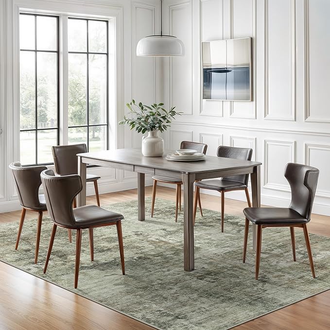 Area Rug 6x9 Abstract Living Room Washable Rugs Green Black Non Slip Low Pile Carpet for Bedroom Dining Room Foldable Thin